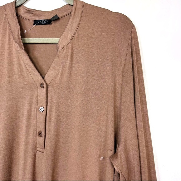 RDI Jersey Knit Pop over Roll Sleeve Top Brown Relaxed Blouse Plus Size 3X NWOT - Picture 4 of 11